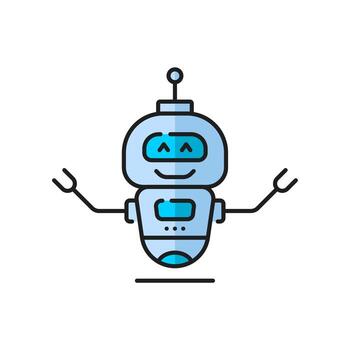 Retro droid, flying robot or virtual bot line icon vector