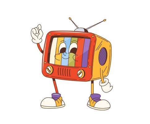 Cartoon groovy retro tv character, television
