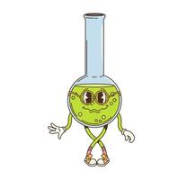 Retro groovy chemical flask character, fun science vector