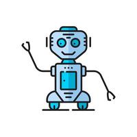 Virtual bot, retro robot or droid linear icon vector