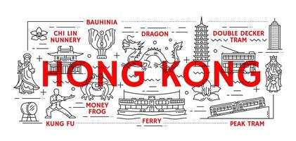 Hong Kong travel, cultural line icons set vector