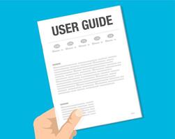 User guide, guidebook. hand holding a paper vector