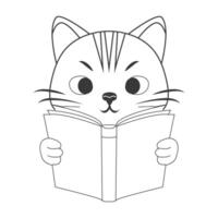 Cute Cat Reading Book Line Drawing Art vector