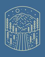 Highway to Mt Rainier national Park in mono line design for badge, t shirt, sticker, etc vector