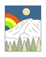 The rainbow in Mt Rainier national Park in mono line flat design vector