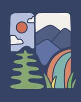 explore the nature whose composition is tree, mountain, waterfall, sky for nature addict vector