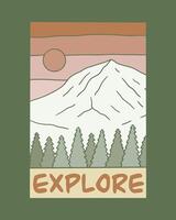 Explore nature mountain vibes mono line t shirt patch sticker outdoor art vector