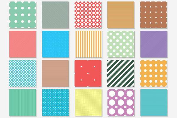 Collection of cute colorful geometric seamless patterns. Simple dotted and striped textures - repeatable unusual bright backgrounds. Textile endless prints