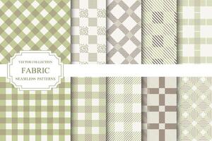 Collection of color textile seamless plaid patterns - geometric striped retro design. repeatable cloth backgrounds. Delicate fabric prints vector