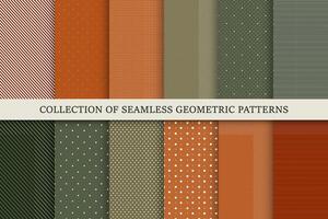 Collection of color repeatable geometric patterns. Dotted and striped vintage backgrounds. Polka dot and linear fabric texture. Textile endless prints vector