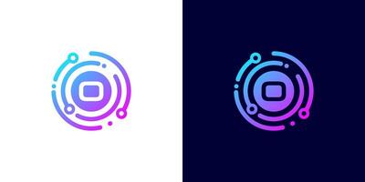 letter O technology logo with circle circuit line style for digital, data, connection vector