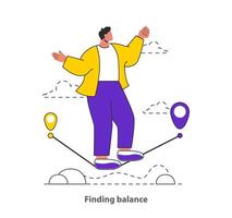 Equilibrium Quest concept A poised figure delicately stands between markers, epitomizing the pursuit of balance in life Represents the harmony between different life aspects illustration vector