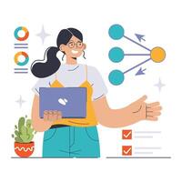 Backpropagation in AI concept. Flat illustration vector