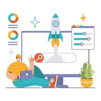 Website analysis. Conversion rate and traffic analysis. Experts analyzing vector