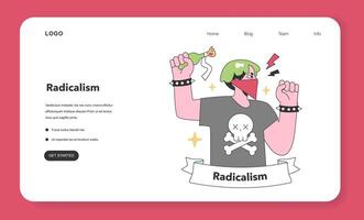 Radicalism embodied in a masked figure with a raised molotov. Flat illustration. vector