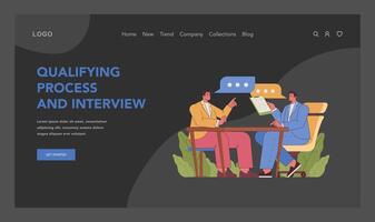 Qualifying process and interview. Flat illustration vector