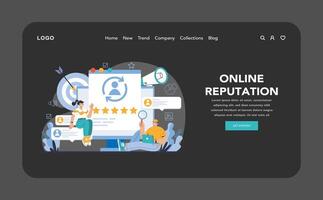 Reputation management dark or night mode web or landing. Relationship vector