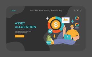 Asset Allocation dark or night mode. Relaxed expert analyzing financial vector