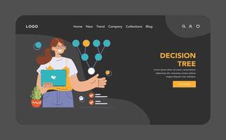 Decision-making dark or night mode web, landing. Strategic thinking vector