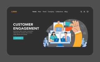 Reputation management dark or night mode web or landing. Relationship vector