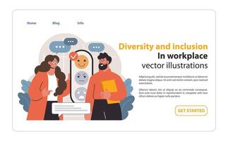Man and woman from diverse backgrounds evaluate. Flat illustration vector
