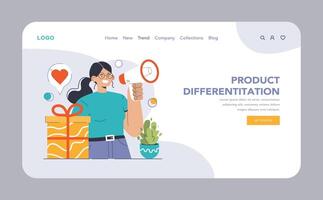 Product differentiation web or landing. Product competitive advantages vector