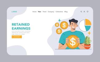 Retained Earnings web or landing. Confident man holding a golden vector