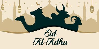 Eid al-Adha holiday background with colors and illustration objects that are typical of the celebration vector