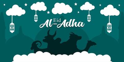 Eid al-Adha holiday background with colors and illustration objects that are typical of the celebration vector