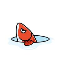 cartoon illustration design of an angry fish coming out of an ice hole vector