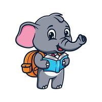 cute and kawaii elephant cartoon illustration design reading book vector