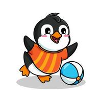 cartoon illustration design of a cute penguin and kawai playing soccer vector