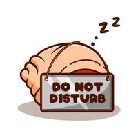 A cute and kawaii cartoon illustration design of a sleeping hermit crab with a sign that reads do not disturb vector