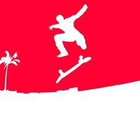 High details of skate board silhouette. Sport silhouettes. Fit for element design, background, banner, backdrop, cover, logotype. Isolated on red background. Eps 10 vector