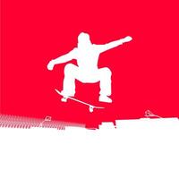 High details of skate board silhouette. Sport silhouettes. Fit for element design, background, banner, backdrop, cover, logotype. Isolated on red background. Eps 10 vector