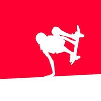 High details of skate board silhouette. Sport silhouettes. Fit for element design, background, banner, backdrop, cover, logotype. Isolated on red background. Eps 10 vector