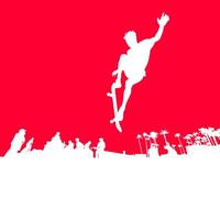 High details of skate board silhouette. Sport silhouettes. Fit for element design, background, banner, backdrop, cover, logotype. Isolated on red background. Eps 10 vector