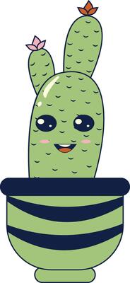 Kawaii Expression Potted Cactus. in Cute Cartoon Design and Shapes. Isolated Illustration.