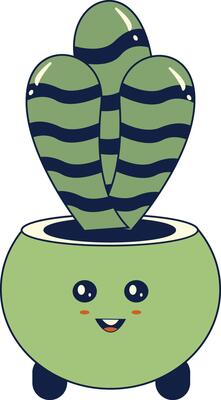 Kawaii Expression Potted Cactus. in Cute Cartoon Design and Shapes. Isolated Illustration.