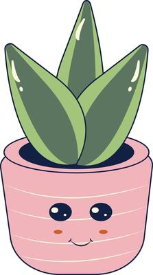 Kawaii Expression Potted Cactus. in Cute Cartoon Design and Shapes. Isolated Illustration.