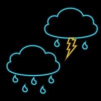 Cloud with rain and lightning in neon effect vector