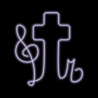 Christian Cross and music note in outline in neon effect vector