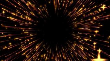 vliegend sprankelend en glimmend deeltjes van goud en sprankelend sterren, deeltje explosie. australisch achtergrond van mooi schitteren deeltjes. naadloos looping 4k . video