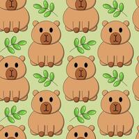 Seamless pattern with Cute cartoon Capybara and leaf vector