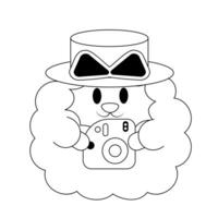 Cute cartoon summer Sheep with instant camera in black and white vector