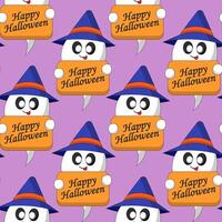 Seamless pattern with Cute Ghost with congratulation vector