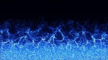 Blue glowing Abstract energy fire flame on dark background. Magic fluid animation of glowing particles. neon bright flame sparkles and swirls, 3D animation. video