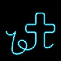Christian Cross and music note in outline in neon effect vector