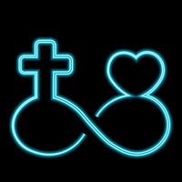 Infinity sign with religious cross and heart in neon effect vector