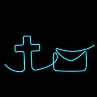 Christian icon Cross and envelope in one line in neon effect vector